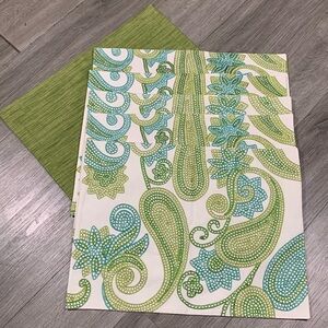 Crate&Barrel Jocelyn Embroidered Multi Green Paisley Set of 4 + 2 Placemats
